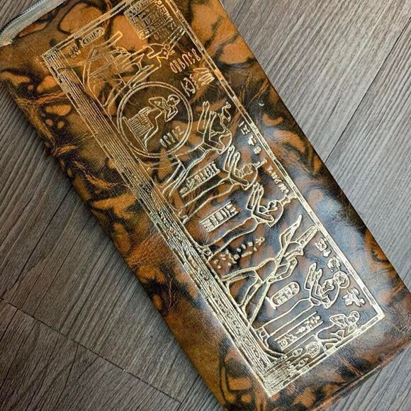 Vintage Coin Purse Wallet Kiss Lock Egyptian Tortishell Gold Hieroglyphs - Picture 2 of 8